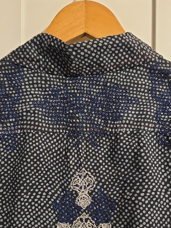3J Workshop by Johnny Was Top Blouse Medium Navy Polka-Dot Embroidered Boho-Chic - Picture 8 of 11